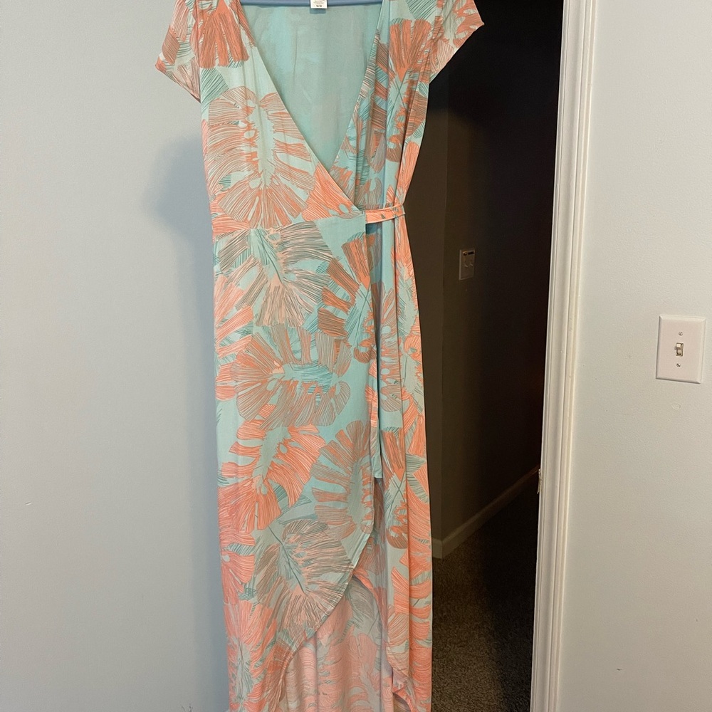 Tropical Print Maxi Wrap Dress